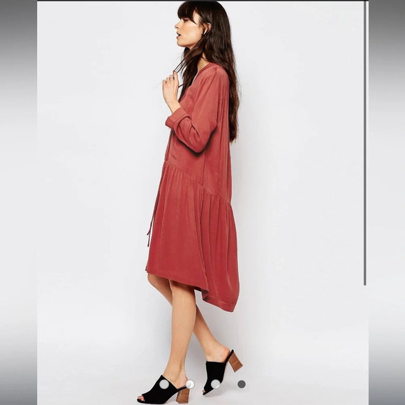 Just Female Terracotta Rust Red Canyon Tie Lace Up Front Smock Dress Size XS - Picture 7 of 11